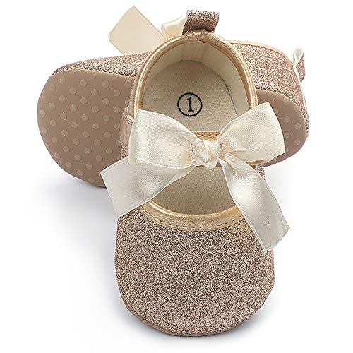 Timatego Baby Girl Mary Jane Flats Lace Bow Non-Slip Soft Sole Newborn First Walker Wedding Princess Party Dress Shoes3