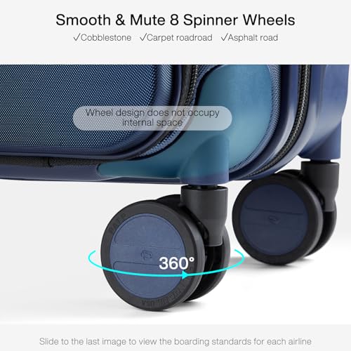 Image of Hanke Grace Suitcases with Wheels Hardshell Carry On Luggage Airline Approved, 20 Inch Travel Suitcase Lightweight Tsa Luggage for 2-3 days Short Business Trips., Dark Blue, 20 Inch Expandable