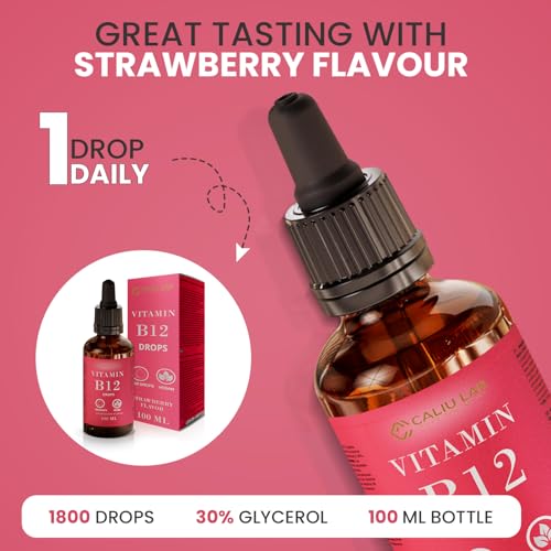 CALIU GUMMY Flüssige Vitamin B12 Tropfen | 100 ml | 500 mcg pro Tropfen Methylcobalamin & Adenosylcobalamin | Für Veganer & Vegetarier | Sublinguale Formel für maximale Absorption & Energie