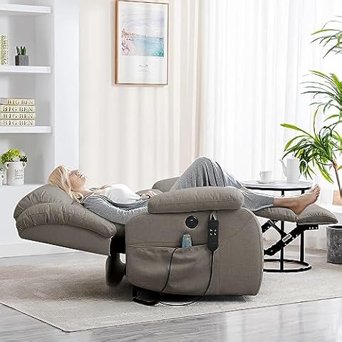 ASHOMELI Infinite Position Dual Motor Large Power Lift Recliner Chair with Massage and Heating,2 Side Pockets,USB and Type-c Ports(Gray【Linen】) Cover
