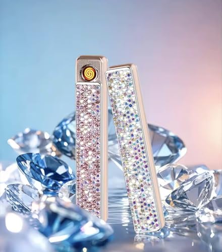 Encendedor USB Recargable Lujo Rhinestone 2-Pack Blanco miniatura 6