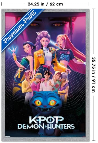 Image of Netflix KPop Demon Hunters (2025) - Group Wall Poster, 34L inch x 22.4W inch, Gray Framed Version