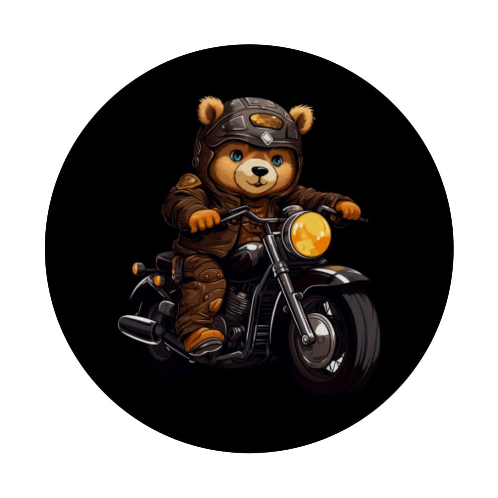Bear Motorcyclist/Motorcycle Bear PopSockets Swappable PopGrip, Black - Image 3