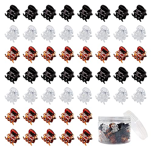 50 PCS Mini Hair Claw Clips Bangs Strong Grip Multifunction Clamp Clips. (Black + Transparent white + brown)