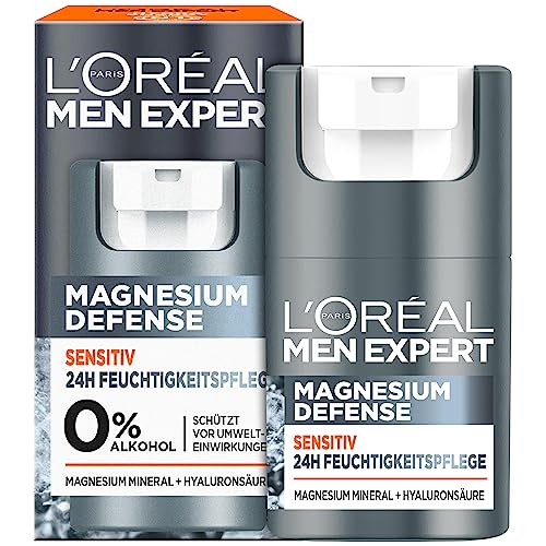 L'Oréal Men Expert Sensitiv Gesichtspflege für Männer, Beruhigende Feuchtigkeitscreme für empfindliche Haut, Gesichtscreme für Herren mit Magnesium und Hyaluronsäure, Magnesium Defense, 1 x 50 ml 1