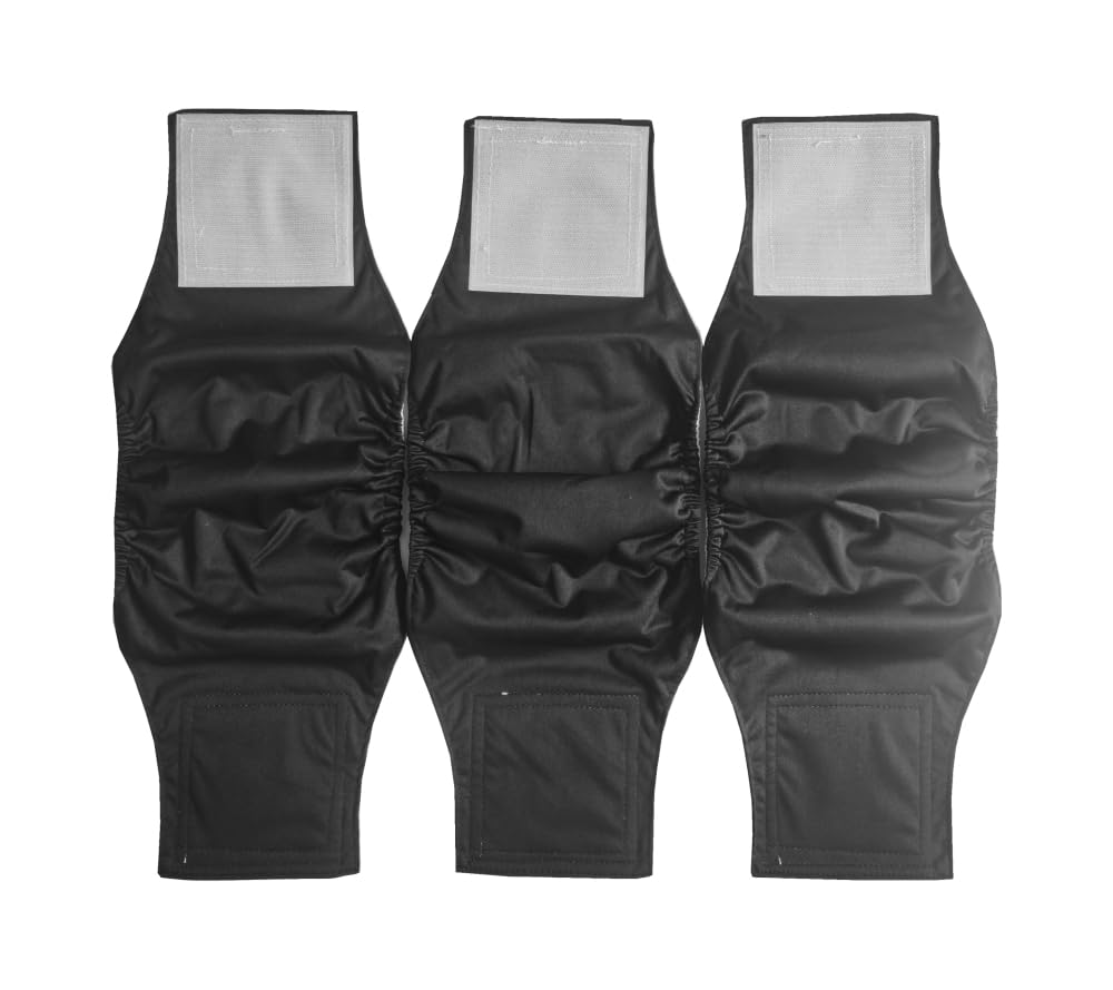 JUTESK Washable Male Dog Diapers (3pack) of Durable Doggie Diapers (Black, M, 3, count)