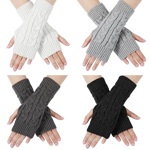 TAGVO Guantes sin Dedos Mujer, 4 Pares Mitones de Invierno, Calentadores de Brazo Guantes, Guantes sin Dedos Invierno Mitones Mujer para Actividades Invierno Trabajo