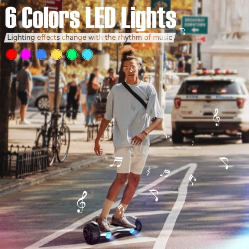 Self Balancing Scooter for Adults, 8.5'' Two Wheel All Terrain Off Road Hover Board with Bluetooth Speaker, Self Balancing Scooter with Flashing LED Lights, Silver