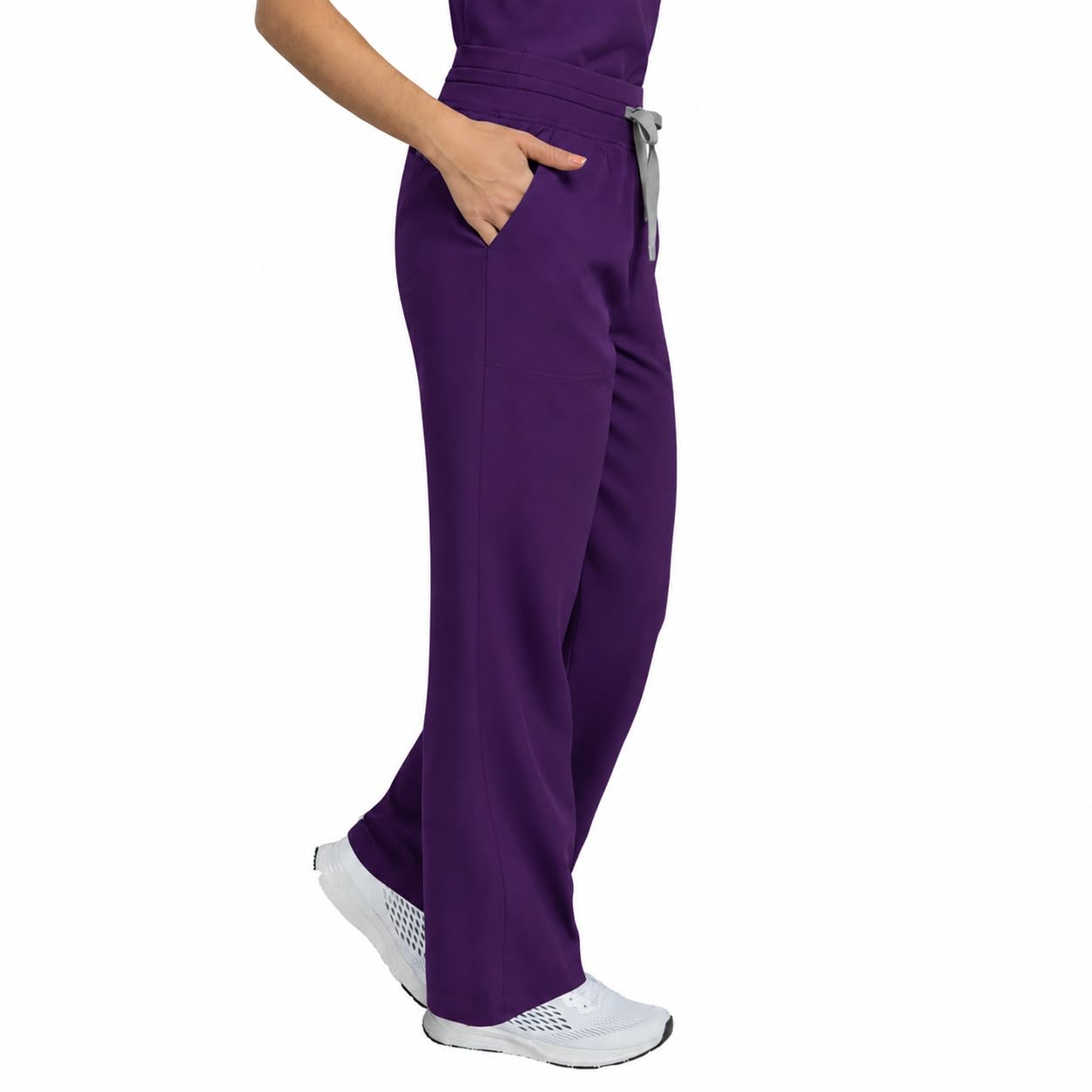 B-well Aurelia - Pantaloni medici dritti antimicrobici, antiodore, antipiega, 6 tasche e vita regolabile