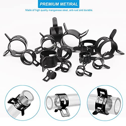 Peromi 14 Size 6-19Mm Spring Band Type Fuel Line Silicone Vacuum Hose Steel Pipe Clamp, Low Pressure Air Clip Clamp , Black, 420Pcs #TOP2