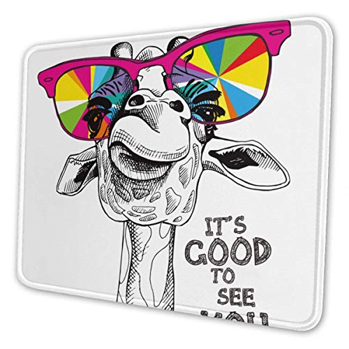 Preisvergleich Produktbild Mauspad, Premium-strukturierte Mausmatte, rutschfestes Gummibasis-Mousepad für Laptop, Computer und PC, mehrfarbig und multisize, lustige Giraffe in einer hellen Farbbrille