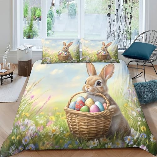 Parure Lapin de Pâques 3D de qualité supérieure, drap de couette King en microfibre