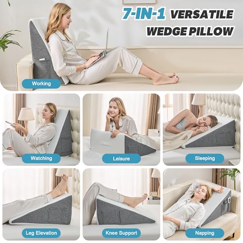 Image of Yojoker Wedge Pillow for Sleeping - 12 Inch Triangle Pillow Wedge, Memory Foam Bed Wedge Pillow for Headboard, Sleep Wedges for Snoring, Acid Reflux, Post Surgery Back Pain Relief, Washable Cover