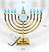Ner Mitzvah LED Electric Hanukkah Menorah - Color Changing LED Traditional Classic Chanukah Menorah with Remote - Battery or USB Powered - USB Cord Included - Gold
