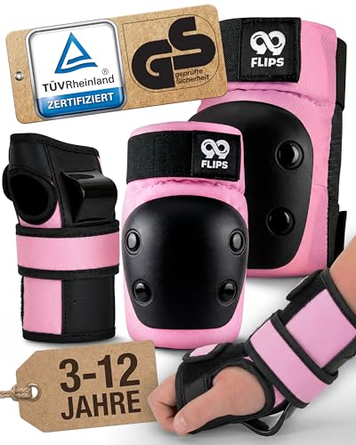 99FLIPS Schoner Inliner Kinder Knieschoner Kinder - Inliner Schoner Set - Schutzausrüstung - Knie und Ellenbogenschützer - Slide - Größe SM ROSA - Knieschützer Skateboard, Scooter, Rollschuhe