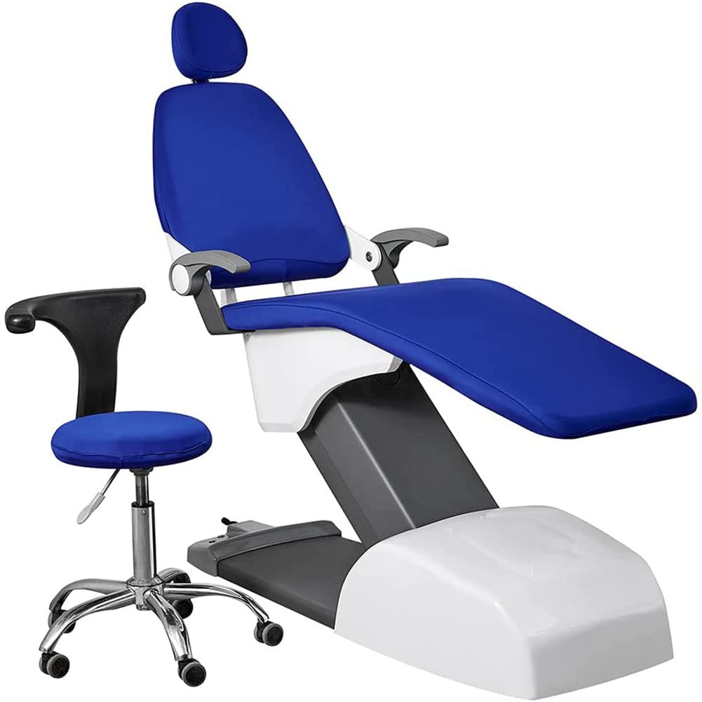 HAODING Protective Full Dental Chair Cover Elastic Waterproof Protective Case Headrest Backrest Protector Dentist Equipment 4 Pcs/Set (Color:Blue)