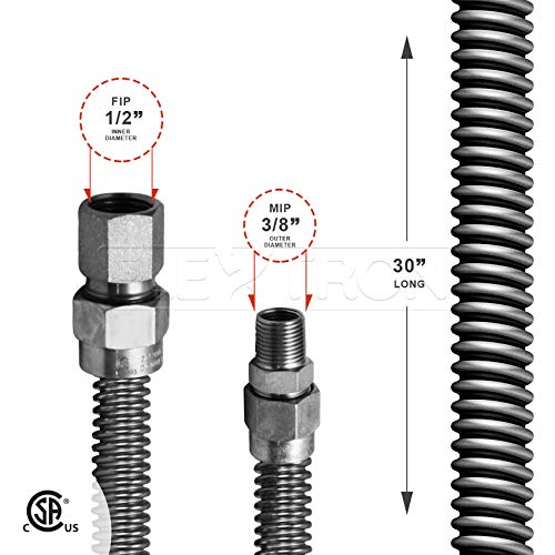Highcraft Guhd-Tt38-30G Gas Line Hose 1/2'' O.d. X 30'' Length With 0.5 In. Fip X 3/8 In. Mip Fitting, Uncoated Stainless Steel Flexible Connector, 30 Inch #TOP1