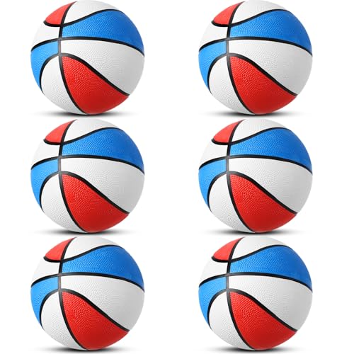 Vinsot 6 Pack Mini Rubber Basketballs 7 Inch Size 3 Pool Basketball for Mini Hoop Bulk Small Basket Balls for Indoor Outdoor Party Favors Arcade Games(Red White Blue)