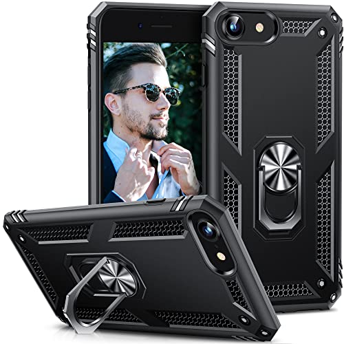 USLAI Coque iPhone SE 2022/2020, Coque iPhone 7/8, Housse de Protection Militaire Antichoc avec Anneau Rotation 360° pour iPhone 7/8/SE 2022/2020, Noir Cover