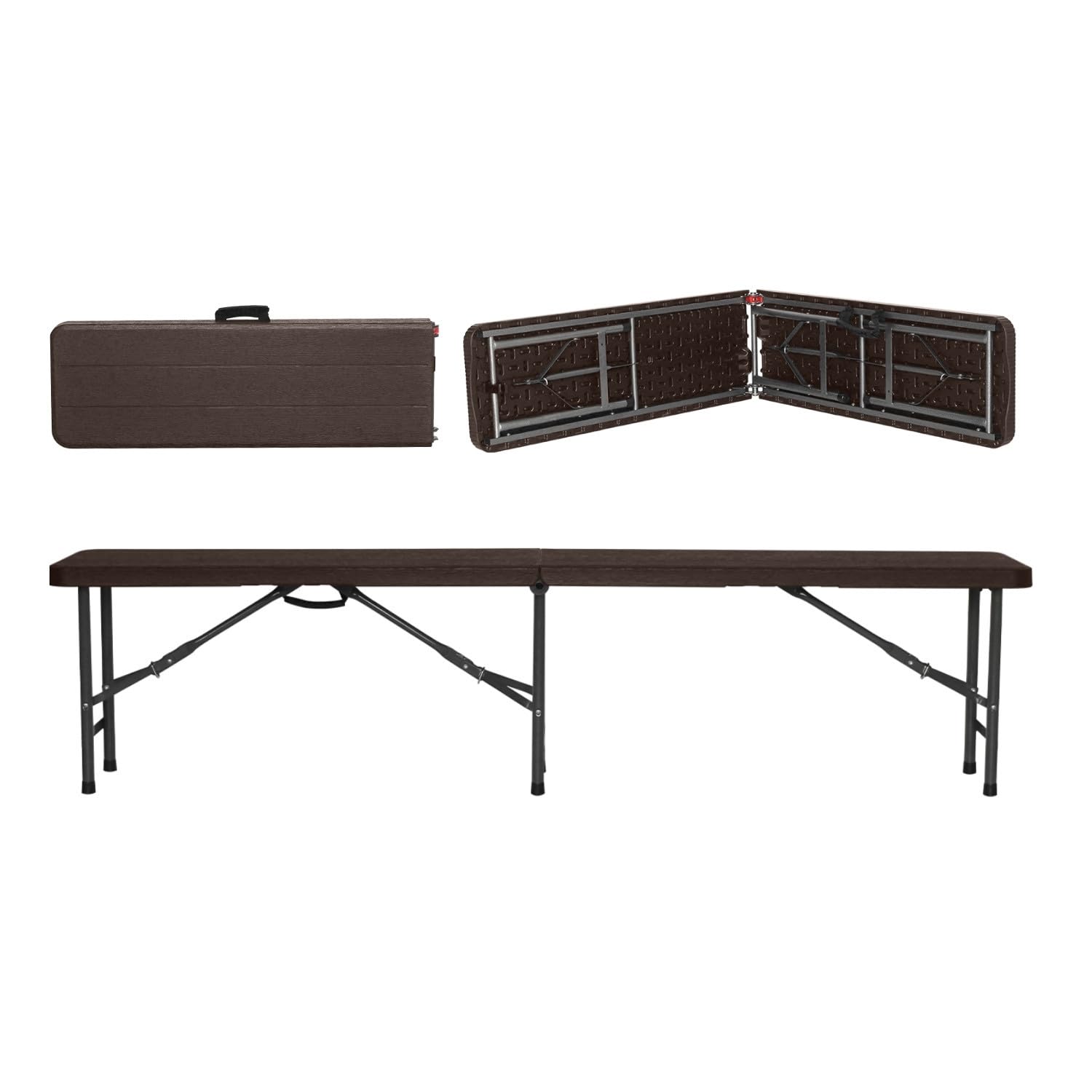 7H SEVEN HOUSE Conjunto Plegable Mesa con 2 Bancos de 180cm Catering Marrón Efecto Madera 7house