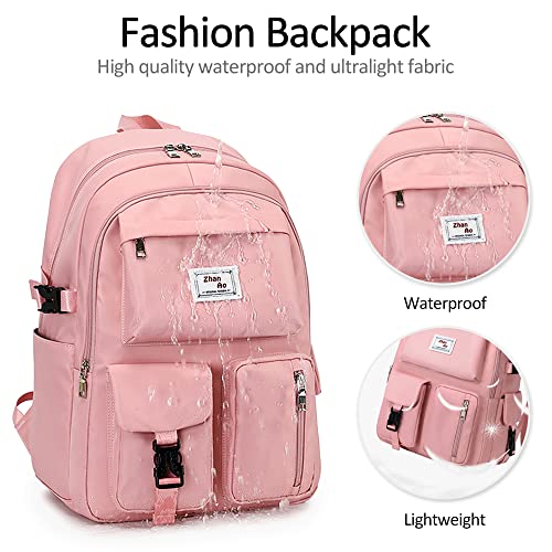 VARLIVOO Casual Meisje Schooltas Student Boekentas Rugzak College Dagrugzak Vrouwen Tieners Rugzak 15.6"Laptop School Reizen Camping Waterdicht Polyester Roze - Image 4