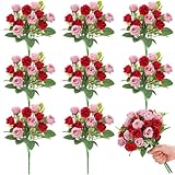 Zeyune 8 Pack 12 Inch Wedding Bouquets for Bride Bridesmaid Red and Pink Artificial Rose Bouquet Fake Silk Roses Flowers Bunches Bulk for Home Office Garden Parties Decoration