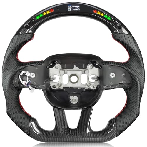 Tesfeel Steering Wheel,Carbon Fiber Steering Wheel D-shaped Flat-bottom with LED Shift Indicator for...