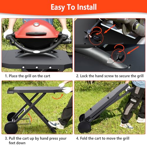Image of Upgraded Portable Grill Cart for Weber Q1200, Q1000, Q2200, Q2000, Q2400, Foldable Cart for Weber Q Series Gas Grills, Outdoor BBQ Stand with Propane Tank Holder for Travel and Camping