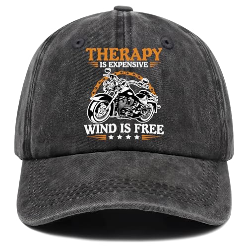 Product Image of the Writpoty Motorcycle Gifts for Men, Fathers Day Birthday Gift for Dad, Husband, Boyfriend, Motorcycle Lovers - Therapy is Expensive Wind is Free - Adjustable Baseball Cap