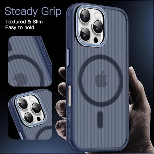 Image of KARWAN Polycarbonate Beam Magnetic Protective Cover Compatible with iPhone 16 Pro Camera & Body Protection|Anti Shock,Scratch Resistant|Precise Cutouts Modern Design|Wireless Charging (Blue)