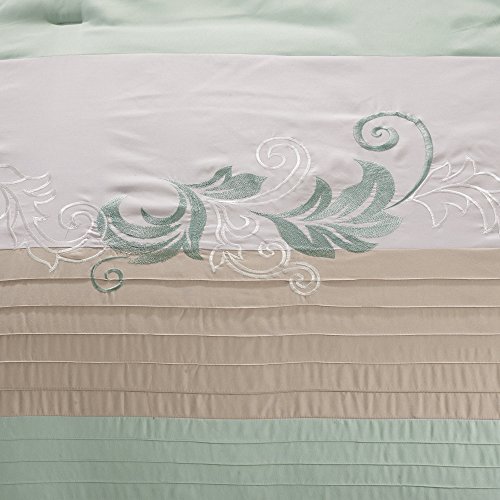 Chezmoi Collection Napa 7-Piece Luxury Leaves Scroll Embroidery Bedding Comforter Set (California King, Green/Beige/Light Gray)