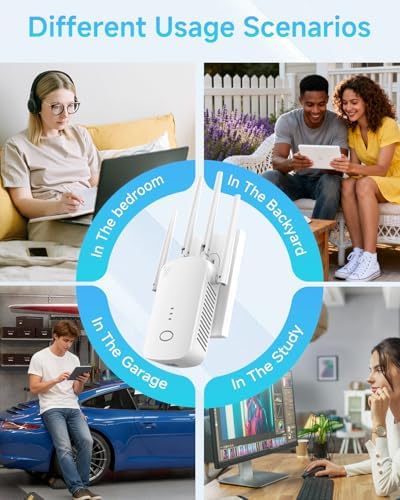 WiFi Extender, Wall - Plug Home 2.4G WiFi Extender Signal Booster – 10888 Sq Ft, 80 Devices Supported & 1-Tap Simple Setup, WiFi Repeater for Home & Outdoor Use - 2