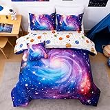 Btargot 6 Pieces Galaxy Space Comforter Set for Kids Boys Girls, Outer Space Nebula and Planets Pattern Bedding Set, Twin Dark Purple