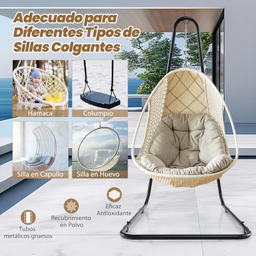 GOPLUS Soporte de Sillón Colgante, Ajustable en Altura de 195-236 cm con Marco de Metal Resistente, Soporte para Columpio Hamaca para Interior y Exterior con Gancho y Cadena de Metal, Carga 150 kg - imagen 5