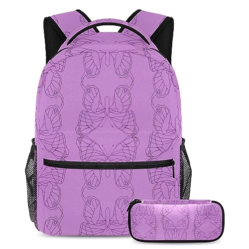 Sac à dos papillon multicolore avec trousse assortie pour écolier
