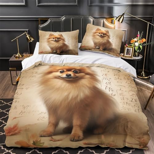 Housse de couette spitz poméranien 3D drap microfbre lit double 200x200 - 4