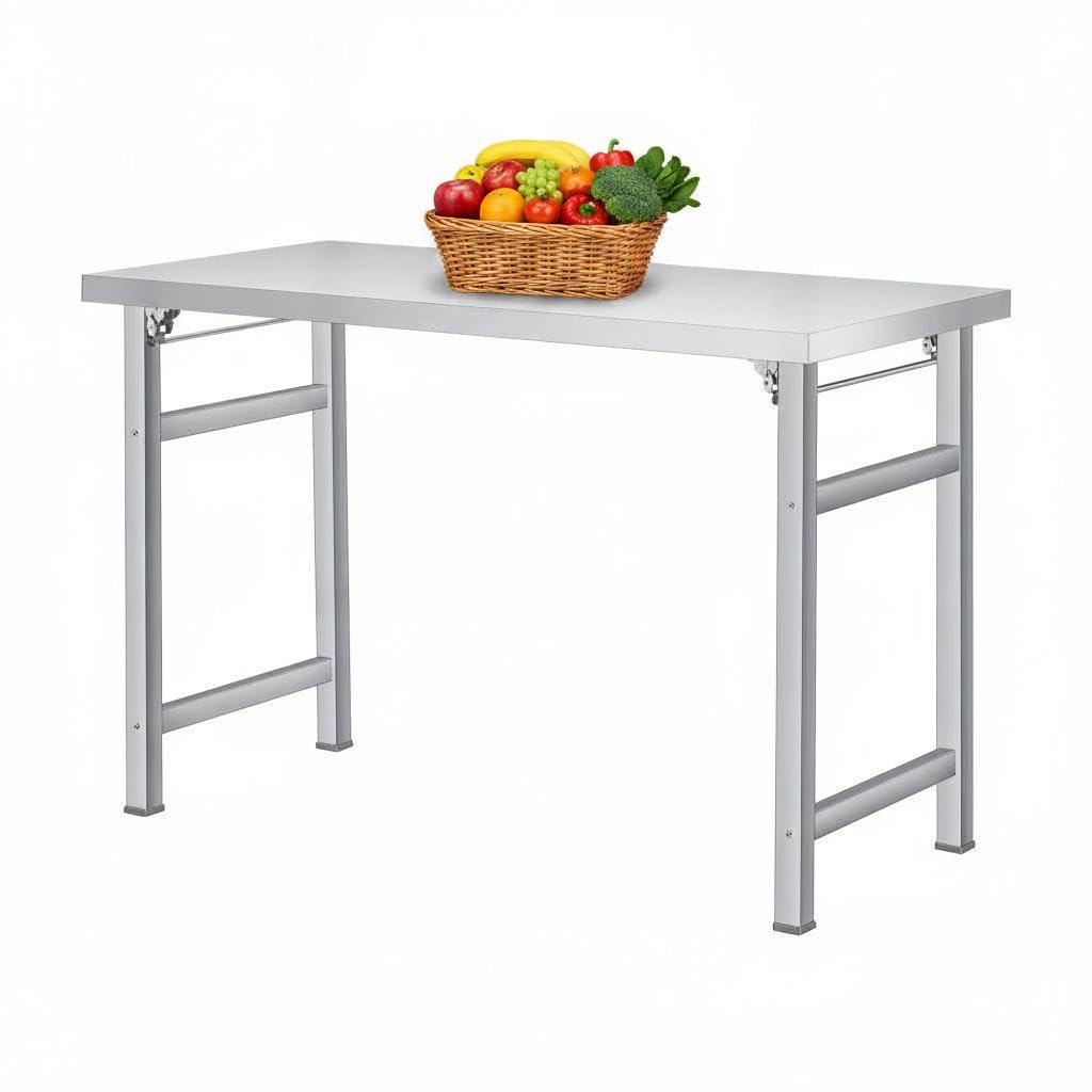 Mesa de preparación Plegable de Acero Inoxidable de 60" x 24", Mesa de Trabajo Comercial de Alta Resistencia (tamaño: 48" x 24")
