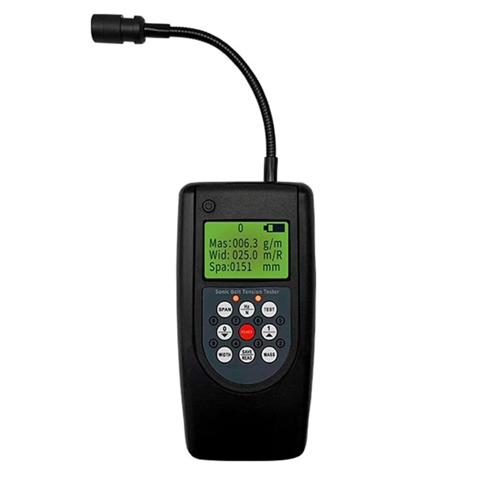 Medidor de tensión de correa, medidor de tensión acústico con pantalla LCD retroiluminada y sonda ajustable para correas en V multiacanaladas, rango de frecuencia 10Hz-680Hz