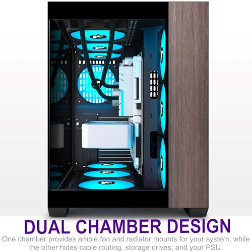 M9 PC Case -Genuine Walnut Wood, Pre-Installed 7 PWM ARGB Fan, ATX Mid-Tower Gaming PC Case, 270° Panoramic Glass, Type-C, Black, FOIFKIN (Black, 7*Fans) - Image 6