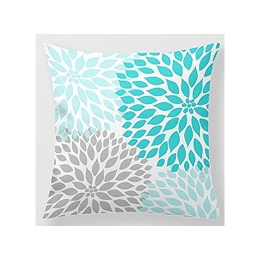 babyssj manta decorativa Funda de almohada turquesa azul gris Dahlia decoración sofá 18 x 18 pulgadas