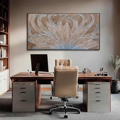 Image of Framed Abstract Neutral Floral Wall Art for Living Room, Minimalist Brown Flower Painting Print Canvas Artwork for Walls, Nature Plant Modern Wall Decor for Bedroom Home Office 24x48 In