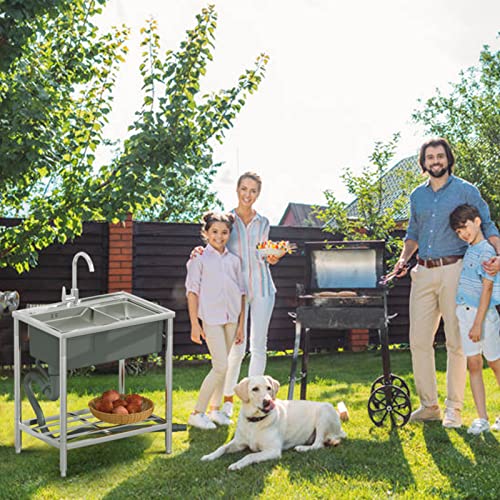 Freistehende Edelstahlspüle - Mit Warmwasserhahn | Küchenspüle Unterschrank