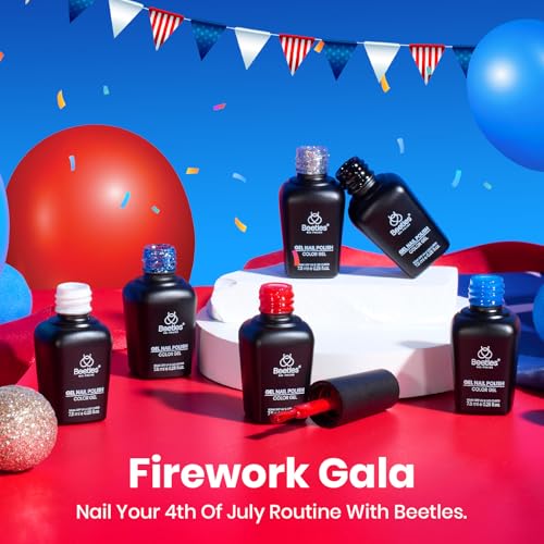 Image of Beetles 4th of July Gel Nail Polish Set - 6 Colors Red White Navy Blue Gel Polish Sliver Glitter Gel Polish Soak Off Uv Nail Lamp for the 4th of July Nails Manicure DIY Nail Art Design Gift for Women