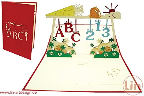 LIN-POP UP Grußkarten 3D Karten Glückwunschkarten zur Einschulung