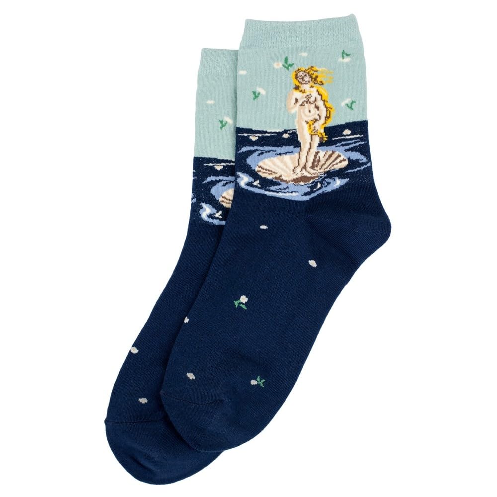 Joe Cool Unisex Blue Cotton Blend Novelty Art Socks Featuring Sandro Botticelli's The Birth Of Venus Masterpiece Painting Print In
