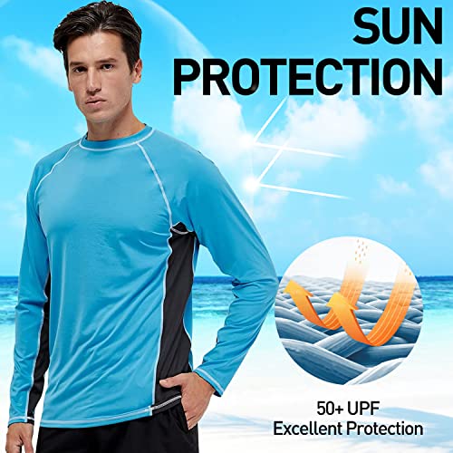 Arcweg Rashguard Men Long Sleeves Diving UV Protection UPF 50+ Elastic Rash Vest Loose Fit Top Swimming Quick Drying Surfing Pool T-Shirt Sports Top Rashie L (EU) New Light Blue and Grey - Image 2