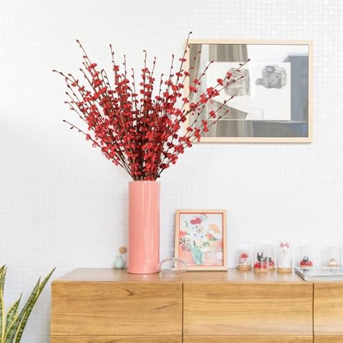 Image of TIED RIBBONS Pack of 5 Jasmine Artificial Flowers Bunch Stem with Mini Berry for Vase Pot Home Decoration (Red) for Home Office Wedding Party Decoration (Vase not Included)
