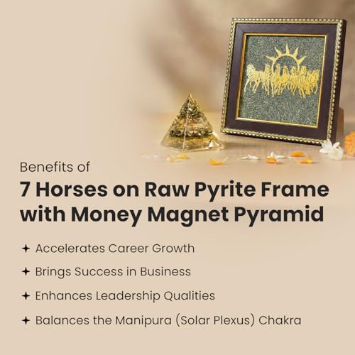 Image of Astrotalk 7 Horses on Raw Pyrite Frame with Money Magnet Pyramid | Attract Wealth, Prosperity & Success | Home Decor for Living Room, Mandir & Office | Good Luck Gift for Man & Women