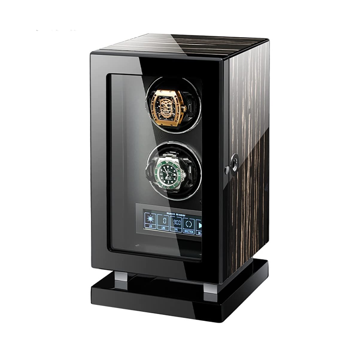 Caricatori Automatici per Orologi da Polso con Display LCD e Telecomando, Custodia per Orologi con Illuminazione a LED e Motore Mabuchi Silenzioso, impostazioni di rotazi，2+0