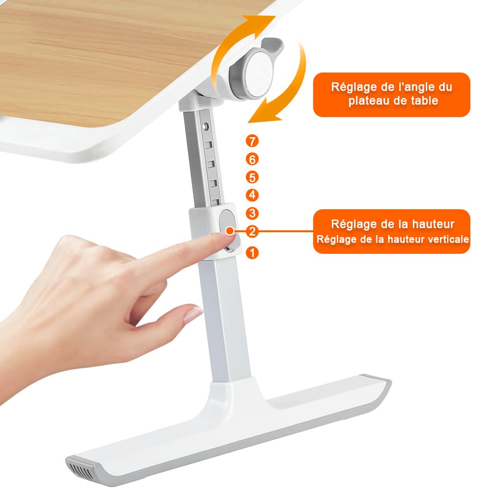 Tavolo da letto per computer portatile, supporto per computer regolabile in altezza e angolo, piano letto con cassetti e porte USB, ventilazione, pieghevole, reclinabile (60 x 40 x 40 cm, porta libro)